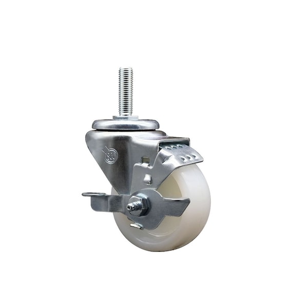 3 Inch Nylon Wheel Swivel 34 Inch Threaded Stem Caster with Brake SCC